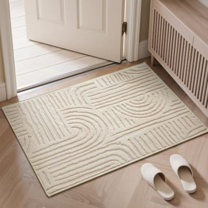 GENIMO Soft 2x3 Small Rug Washable, Beige Cream, 3D Textured High Low Pile - color: Arch Beige, size: 2' x 3' (Rectangular)