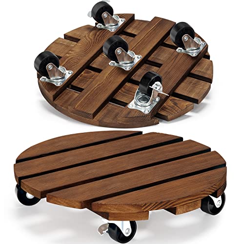 Yangbaga 2pack Plant Caddy 12’’Wood Duty Rolling Plant Stand with 2 360° Lockable Caster Wheels,Indoor Outdoor on Roller Patio/Flower Pot/Succulent Pots