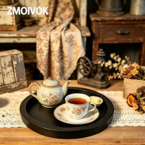 11 inch Round Decorative Tray,Black Wooden Rustic Wood Serving Trays