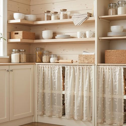 MYSKY HOME Beige Sheer Curtains 36 inch Length for Small Window,2 Panels - color: 1-wood Beige, size: 26"W x 36"L (Pack of 2)