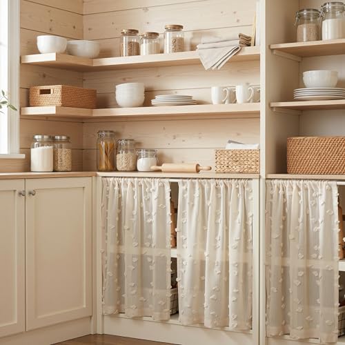 MYSKY HOME Beige Sheer Curtains 30 inch Length for Small Window,2 Panels - color: 1-wood Beige, size: 26"W x 30"L (Pack of 2)