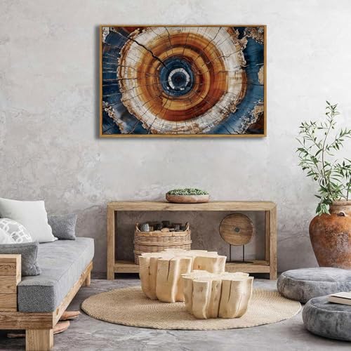 BingruiArt Faux Wood Tree Ring 05 Canvas Wall Art 24x36 Framed - color: Tree Ring - 05, size: 36"L x 24"W