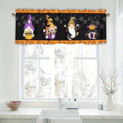 Halloween Black Spooky Gnome kitchen valances for windows 42x12 Inch - color: Halloween-lst-wsj506, size: 42"W x 12"L (Pack of 1)