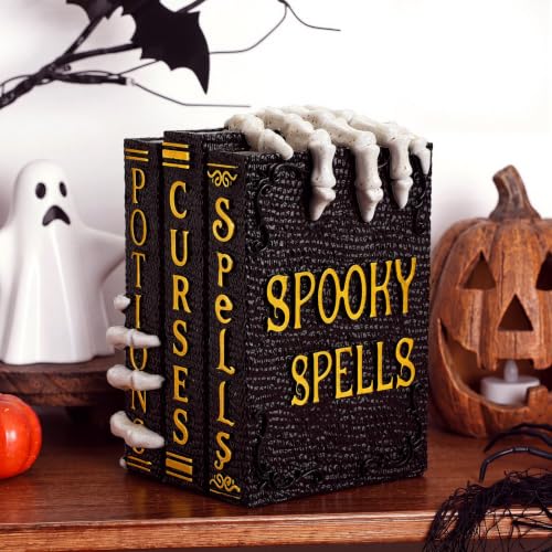 Namalu Witch and Wizard Spellbook Tabletop Decoration Halloween Resin Witchs and Wizard Spellbook Table Decorations Halloween Resin Book Stack Decor for Home Table Mantel Fireplace(Skull Hand Style) - color: Skull Hand Style