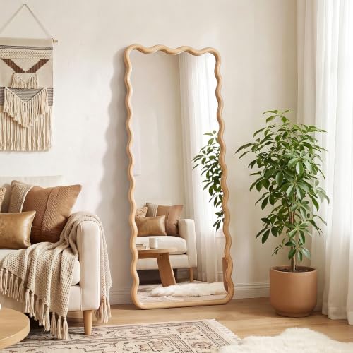 Full Length Mirror, 60”x25” Wavy Wood Floor Mirror for Wall - size: 60"L x 25"W