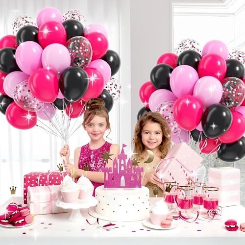 60pcs Pink and Black Balloons 12inch with Black Hot Light Pink Balloons - color: Hot Pink Black