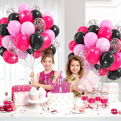 60pcs Pink and Black Balloons 12inch with Black Hot Light Pink Balloons - color: Hot Pink Black