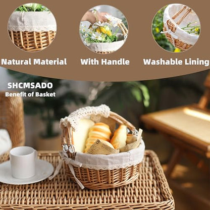 Wicker Basket with Handles, Woven Willow Storage Basket for Picnic,Decoration,Gift,Wedding (Beige Lace)