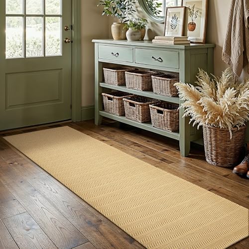 MatEssenz 2'x6' Faux Linen Runner Rug, Washable Woven Textured Long Hallway Carpet, Slip Resistant Gel Backing Indoor Floor Runner for Kitchen Entryway Laundry Room, Khaki - color: Khaki, size: 2' x 6' (Rectangular)