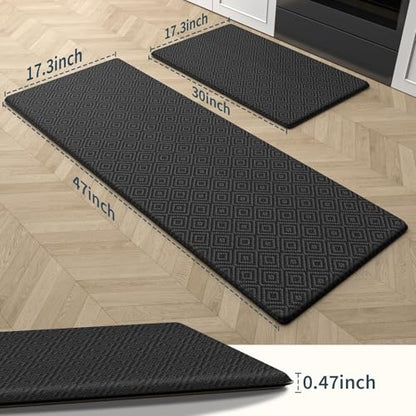 Kitchen Mat 2PCS Kitchen Rugs Cushioned Anti-Fatigue Rug Standing Desk Mat - color: Black, size: 47"L x 17.3"W x 0.5"Th