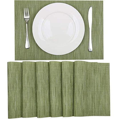 SHACOS Placemats Set of 6 Woven Vinyl Place Mats for Dining Table Wipe Clean Non Slip Christmas Table Mats (6, Olive Green) - color: Olive Green, size: Set of 6