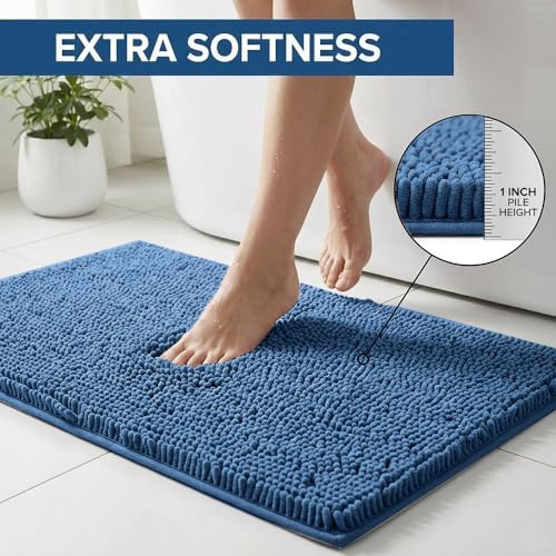 Bathroom Rugs Sets 2 Piece,Super Absorbent Chenille Bath Mats and U-Shaped Toilet Rug,Strong PVC Non Slip Backing,Microfiber Washable Dry Quickly Bath Mats for Bathroom(20"x32"+20"x20"U, Medium Blue) - color: Medium Blue