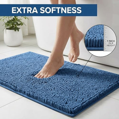 Bathroom Rugs Sets 2 Piece,Super Absorbent Chenille Bath Mats and U-Shaped Toilet Rug,Strong PVC Non Slip Backing,Microfiber Washable Dry Quickly Bath Mats for Bathroom(20"x32"+20"x20"U, Medium Blue) - color: Medium Blue