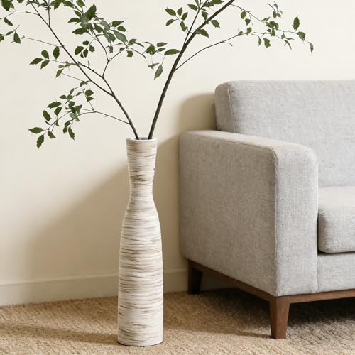 ALMA Tall Skinny Floor Vase, 20" White & Brown Modern Vases for Flower - color: Bow-white-20"