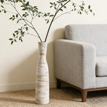 ALMA Tall Skinny Floor Vase, 20" White & Brown Modern Vases for Flower - color: Bow-white-20"