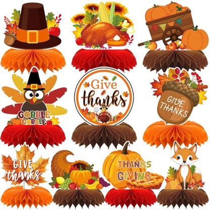 10 Pcs Thanksgiving Honeycomb Centerpieces, Fall Table Decorations - style: Thanksgiving Style