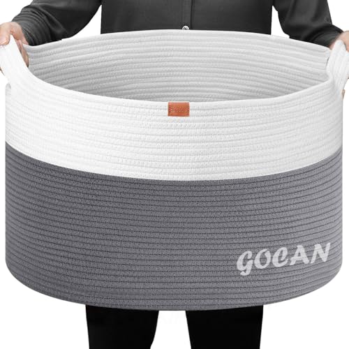 Cotton Rope Woven Laundry Basket 22"X 22"X 14" with handles XXXL - color: LigheGrey