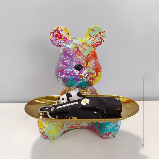 Bear Statue Resin Tray Animal Sculpture, Sitting Bear for Home Decor and Office, Suitable for Bedroom, Living Room, Office on Table, Desktop, Shelves and Cabinet (Splash 1) - color: Splash 1