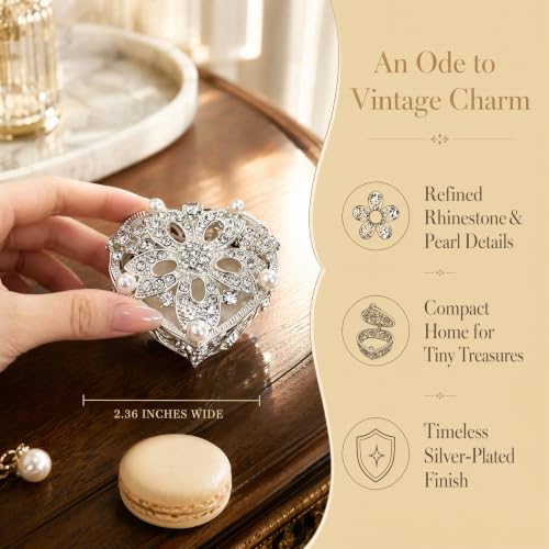 Silver Heart Jewelry Trinket Box Crystal Rhinestone jewellery Box - color: silver_Heart