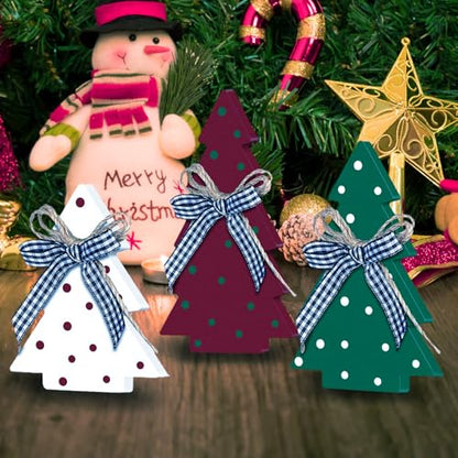 Christmas Tiered Tray Decoration Set - 3pcs Rustic Wooden Christmas Tree Design with Polka Dot Elements Table Centerpieces - Farmhouse Style Freestanding Display for Coffee Bar, Dining Table - style: Polka Dot-B