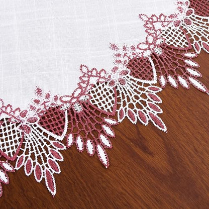White Dark Red Linen Lace Doily 33" Round Coffee Table Topper - color: Dark Red, size: 33” Round