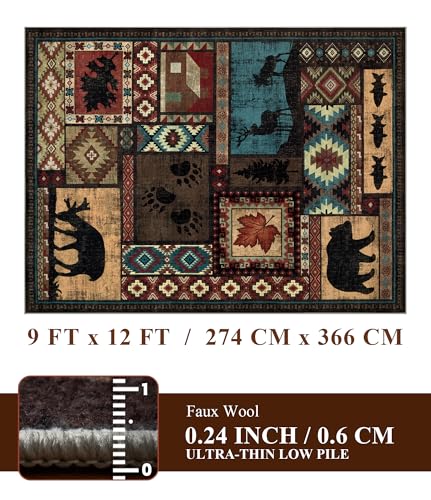 YIHOUSE 22.9x30.5cm(9x12인치) 소박한 캐빈 부분 러그 거실용 - color: 브라운., size: 9 피트 x 12 피트