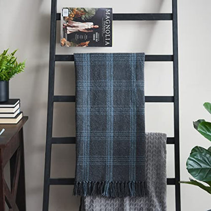 Creative Co-Op Recycled Cotton Blend Throw Blanket with Fringe, Grey Plaid - color: Grey, size: One Size