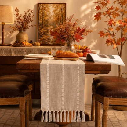 Wracra Rustic Linen Table Runner,Light Coffee Table Runners 108 inches Long - color: Light Coffee, size: 13"×108"