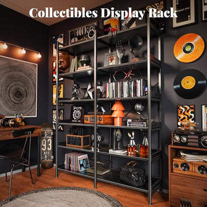Huuger 6 Tier Bookshelf with 12 Open Shelves and Raised Baffle, Black - color: Black, size: 6 Tier