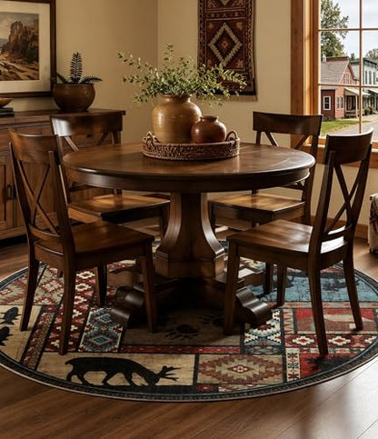 YIHOUSE 세탁 가능한 러스틱 캐빈 라운드 러그, 1.2m(4피트) - color: 브라운., size: 4' (Round)