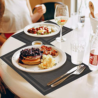 GIVERARE Placemats Set of 4, Heat-Resistant Woven Vinyl Placemat, Non-Slip Washable PVC Table Mat, Easy to Clean Premium Plastic Mats for Dining, Kitchen Table (Black+Gold) - color: Black+gold