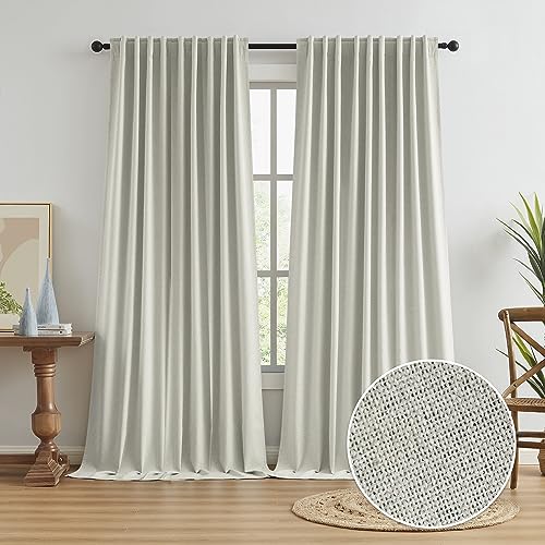 KEQIAOSUOCAI Linen Blackout Farmhouse Curtain Panels for Living Room Track System, Back Tab Loop Pocket Pleated Floor to Ceiling Drapes for Patio Door, 2 Pieces, 72x96, Greyish Beige - color: Greyish Beige, size: 72"W x 96"L (Pack of 2)