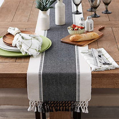 DII Dobby Stripe Table Runner, 13x72 Black & Cream Background - color: Black, size: 13x72"