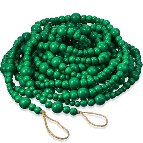 Giegxin 1 Pcs 32.8 ft 4th of July Wooden Bead Garland Patriotic Hanging Garland Farmhouse Beads Decor for Independence Day Mantel Table Party Wall Home Decorations (Green) - color: Green