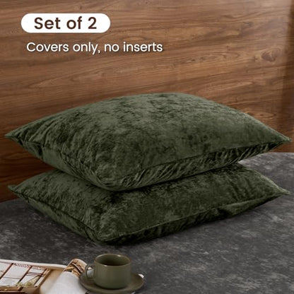 PHF Truly Velvet Pillowcases King Size 20" x 36", Smokey Olive, No Insert - color: Smokey Olive, size: 36" x 20" (Pack of 2)