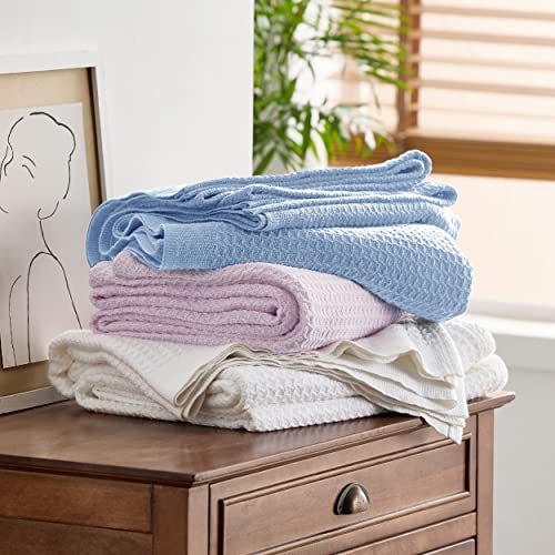 Bedsure 100% Cotton Twin XL Blanket, Waffle Weave, Light Blue, 66"x90" - color: 09 Light Blue, size: Twin XL (66" X 90")