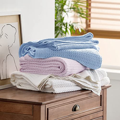 Bedsure 100% Cotton Blanket, Waffle Weave, Queen Size, Light Blue, 90"x90" - color: 09 Light Blue, size: Queen (90" X 90")