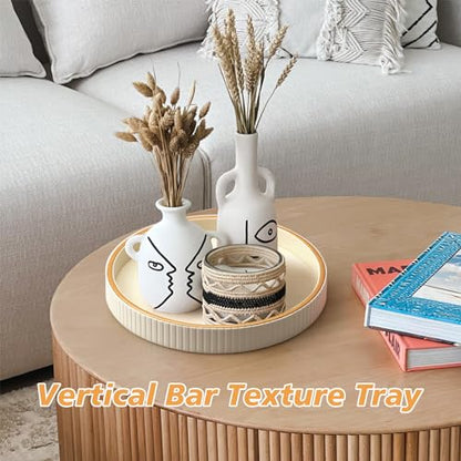 SANZIE Leather Tray Desktop Storage Organizer, Round Valet Tray, White - color: White Disc