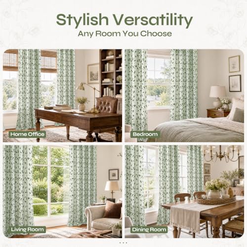 BGment Green Leaf Curtains for Living Room 84 inches Long - 2 Panels - color: Green, size: 52"W x 84"L (Pack of 2)
