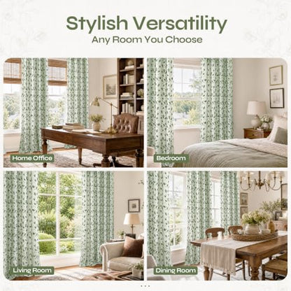 BGment Green Leaf Curtains for Living Room 96 inches Long - 2 Panels - color: Green, size: 52"W x 96"L (Pack of 2)
