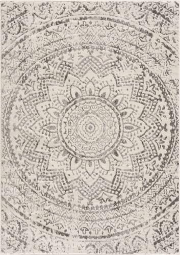 Hauteloom Tadcaster Area Rug - Medallion Floral Geometric Circles Distressed - Farmhouse Boho Traditional Moroccan Transitional - Light Gray, Gray, Medium Gray, Cream, Ivory - 6'7" x 9' - color: Light Gray, Gray, Medium Gray / Tadcaster, size: 6'7" x 9' (