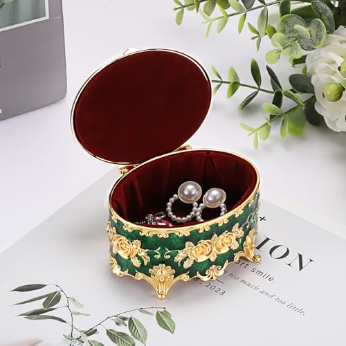 Hipiwe Vintage Jewelry Box Oval Trinket Ring Display Case, Antique Green - color: Green, size: Small