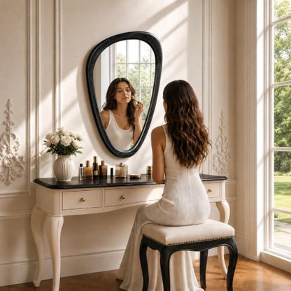30" x 20" Asymmetrical Mirror, Solid Wood Frame, Irregular Design - color: Black, size: 30"L x 20"W