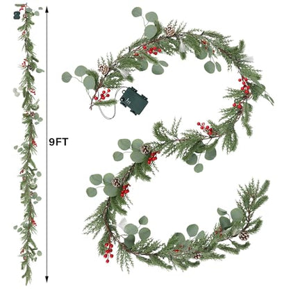 DR.DUDU 9FT Prelit Christmas Garland with Lights Mantel Decorations - size: 9FT