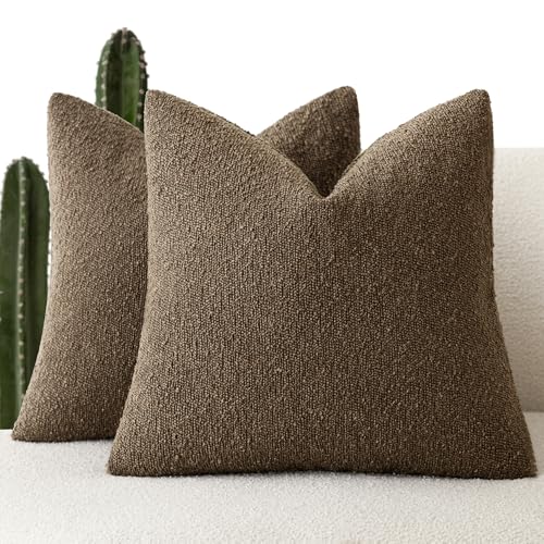 Foindtower Decorative Textured Boucle Throw Pillow Covers 16x16 Chocolate - color: Chocolate, size: 16" x 16" (Pack of 2)
