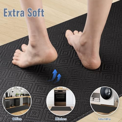 Kitchen Mat 2PCS Kitchen Rugs Cushioned Anti-Fatigue Rug Standing Desk Mat - color: Black, size: 59"L x 17.3"W x 0.4"Th