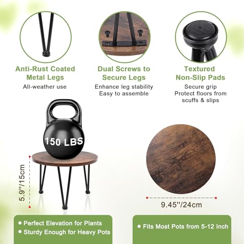 Vigordream Metal Plant Stand Indoor, Heavy Duty Wood Single Planter Holder - size: Medium