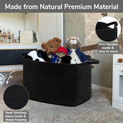 Goodpick 85L Large Woven Rope Blanket Basket, Rectangle, Black - color: Black, size: X-Large(23.6"L x 15.7"W x 13.8"H)