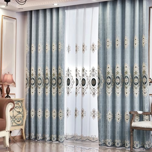VOGOL Simple Chenille Jacquard Blackout Window Elegance Curtains/Drapes/Panels/Treatments for Bedroom Living Room,Top Grommets, Two Panels, W54 x L96 inch - color: Blue-curtain, size: 54"W x 96"L (Pack of 2)