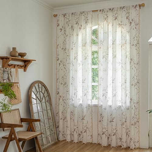 ENJOYBRIDAL Floral 84 Inch Curtains for Bedroom Cute Drapes Boho Semi Sheer Living Room Retro Window Curtain Panels Floor Length Light Filtering Farmhouse Rod Pocket 2 Panels Window Treatments - color: Floral08, size: 52"W x 84"L (Pack of 2)